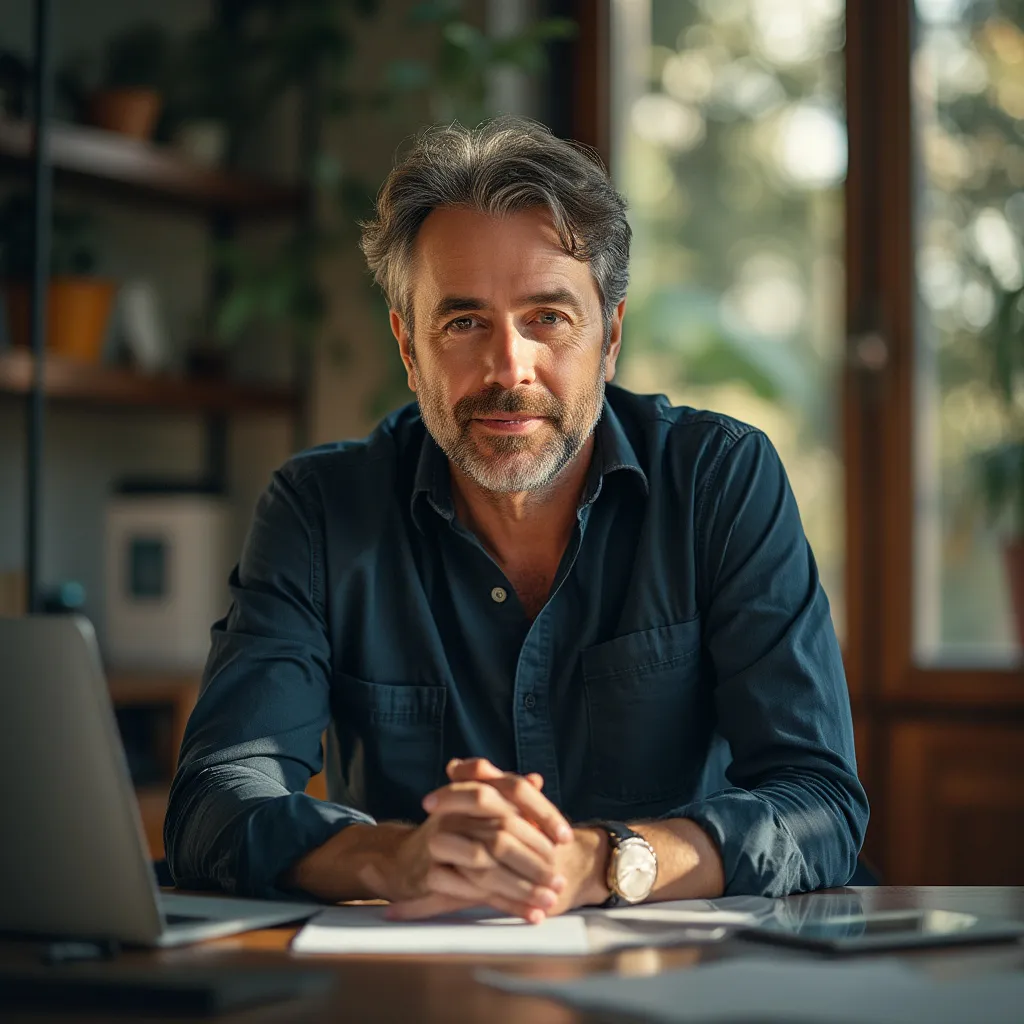 Mentor et entrepreneur discutant d'une stratégie d'affaires devant un écran holographique